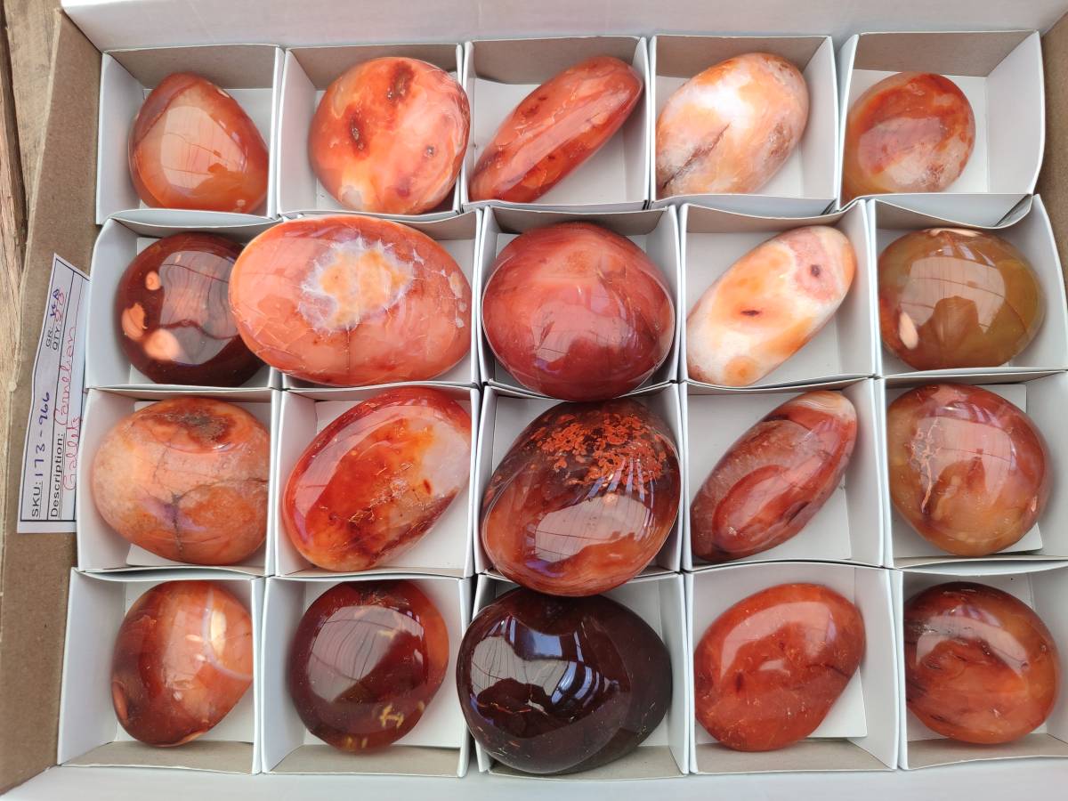 Polished Carnelian Agate Gemstone Galets x 20 From Madagascar