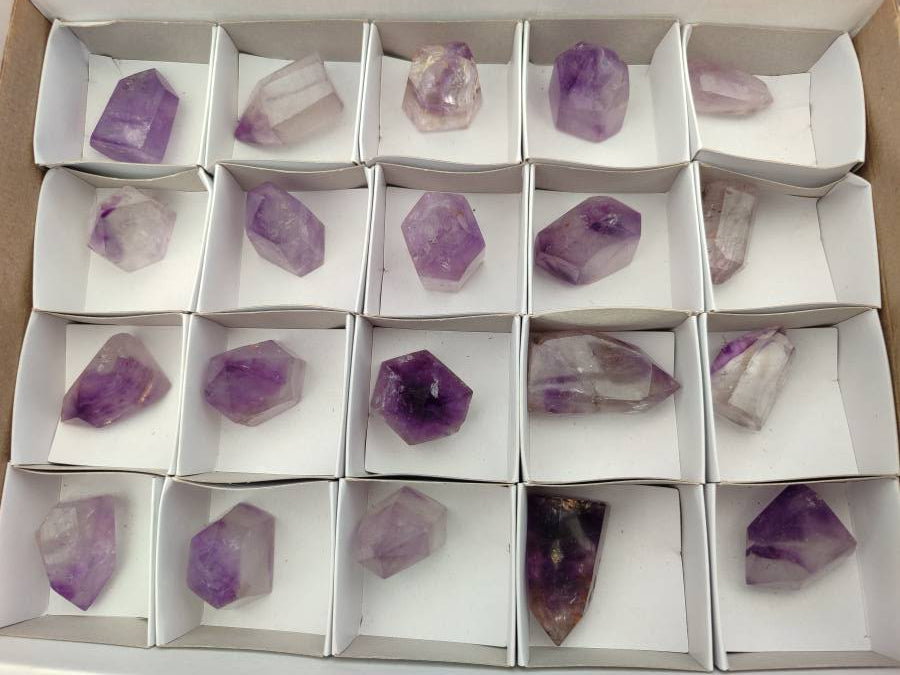 Polished Window Amethyst Crystals x 20 From Akansobe, Madagascar