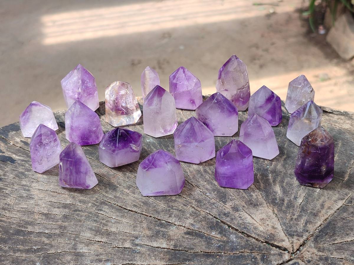Polished Window Amethyst Crystals x 20 From Akansobe, Madagascar