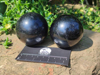 Polished Black Tourmaline Spheres x 4 From Madagascar