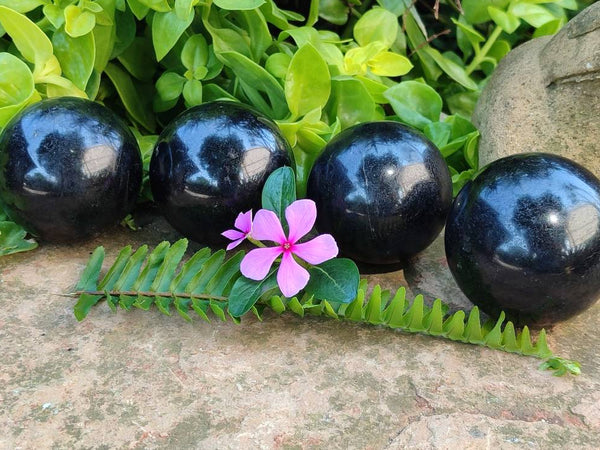 Polished Black Tourmaline Spheres x 4 From Madagascar