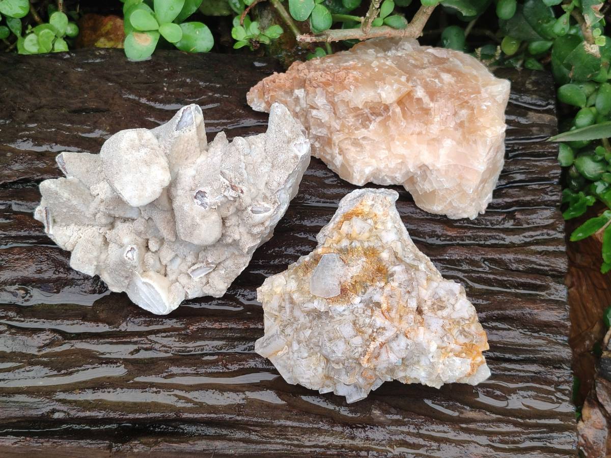 Natural Fluorescent Calcite Specimens x 3 From Southern Africa