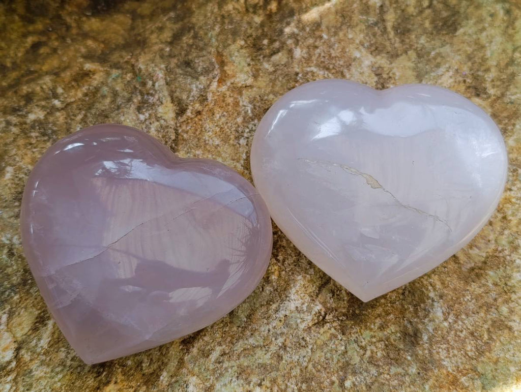 Polished Rose Quartz Hearts x 6 From Madagascar