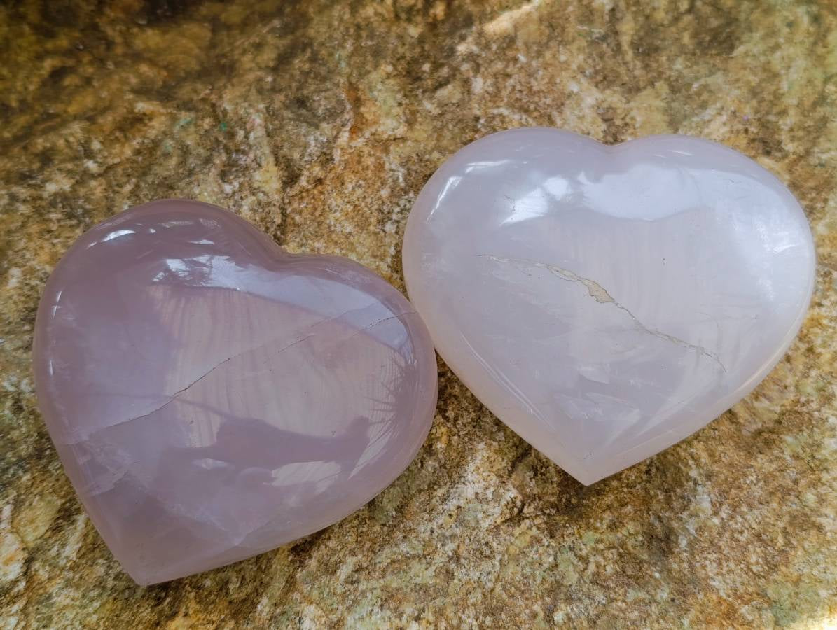 Polished Rose Quartz Hearts x 6 From Madagascar