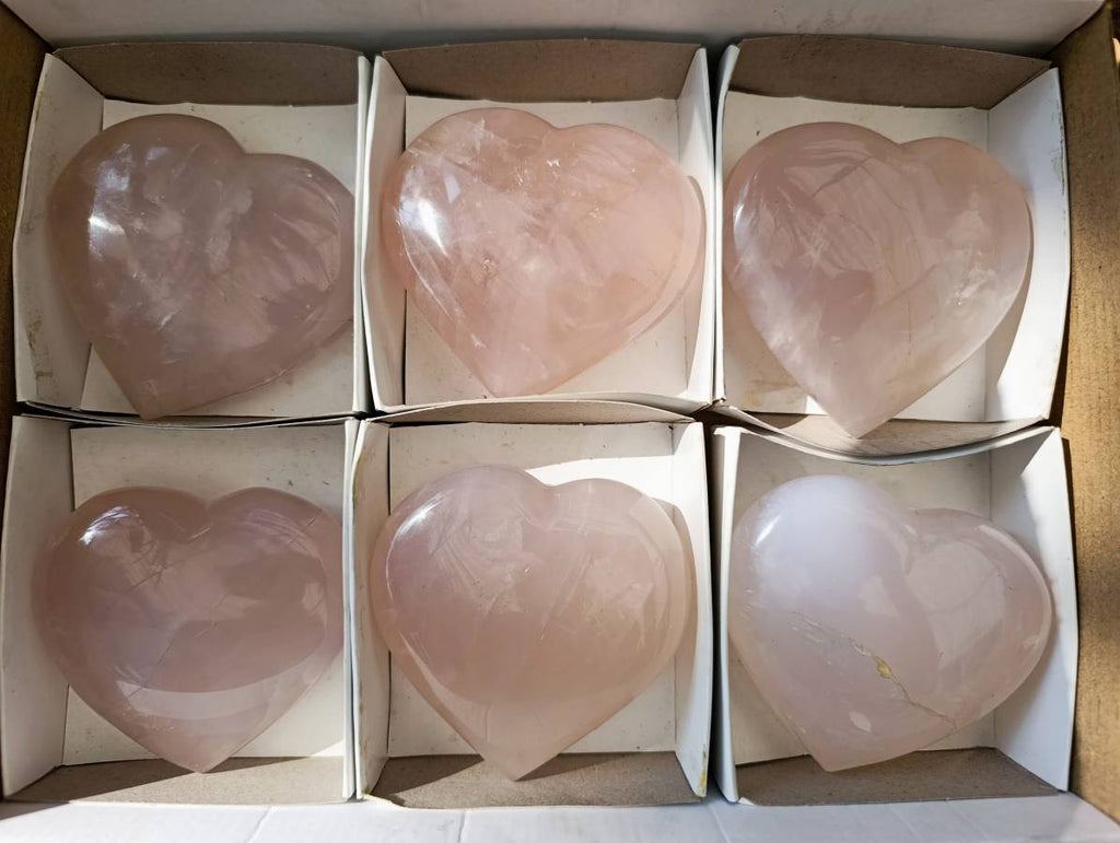 Polished Rose Quartz Hearts x 6 From Madagascar