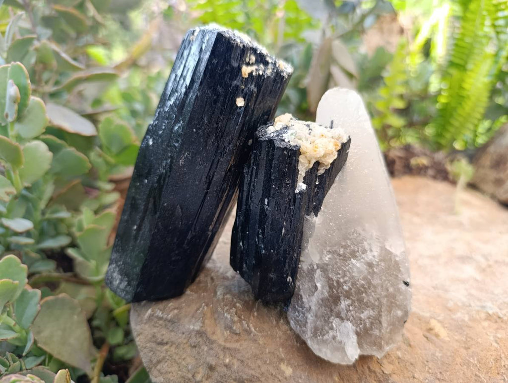 Natural Schorl Black Tourmaline With Smokey Quartz x 4 From Erongo, Namibia