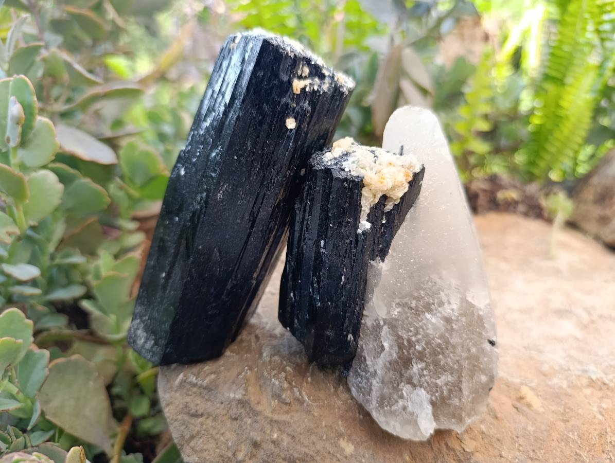 Natural Schorl Black Tourmaline With Smokey Quartz x 4 From Erongo, Namibia