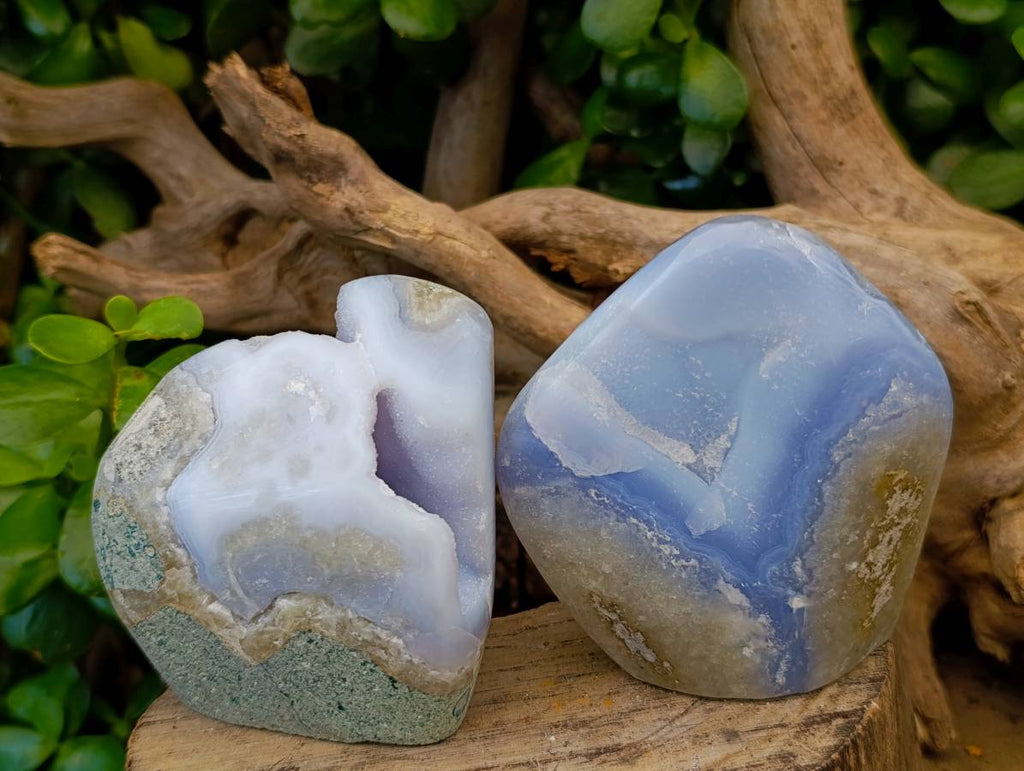 Polished Blue Lace Agate Standing Free Forms x 4 From Nsanje, Malawi