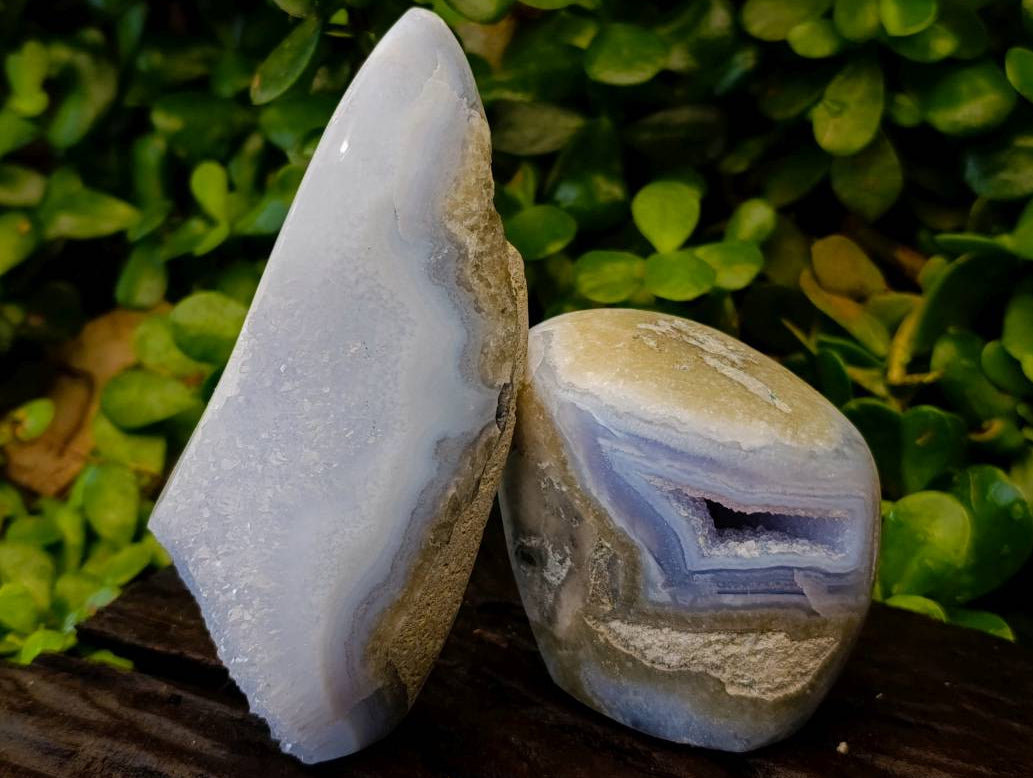 Polished Blue Lace Agate Standing Free Forms x 4 From Nsanje, Malawi