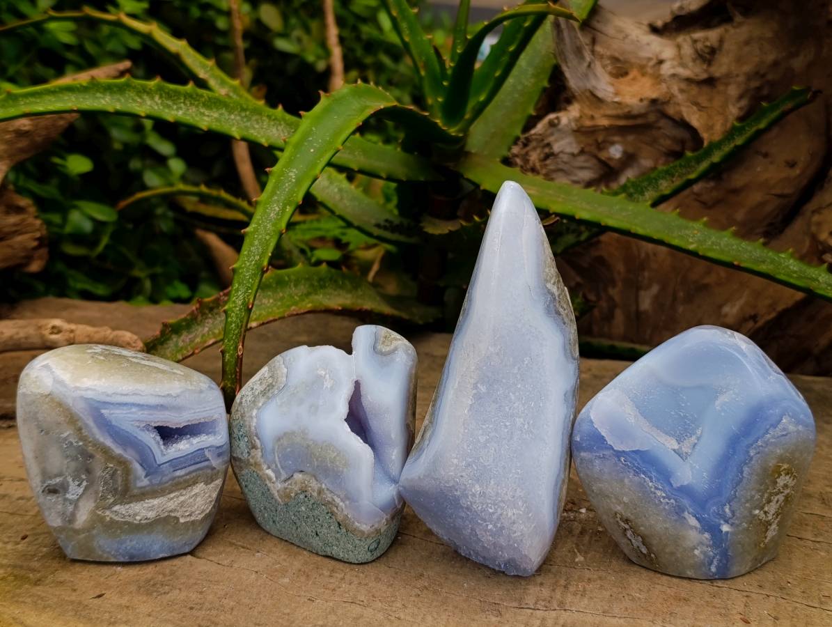 Polished Blue Lace Agate Standing Free Forms x 4 From Nsanje, Malawi