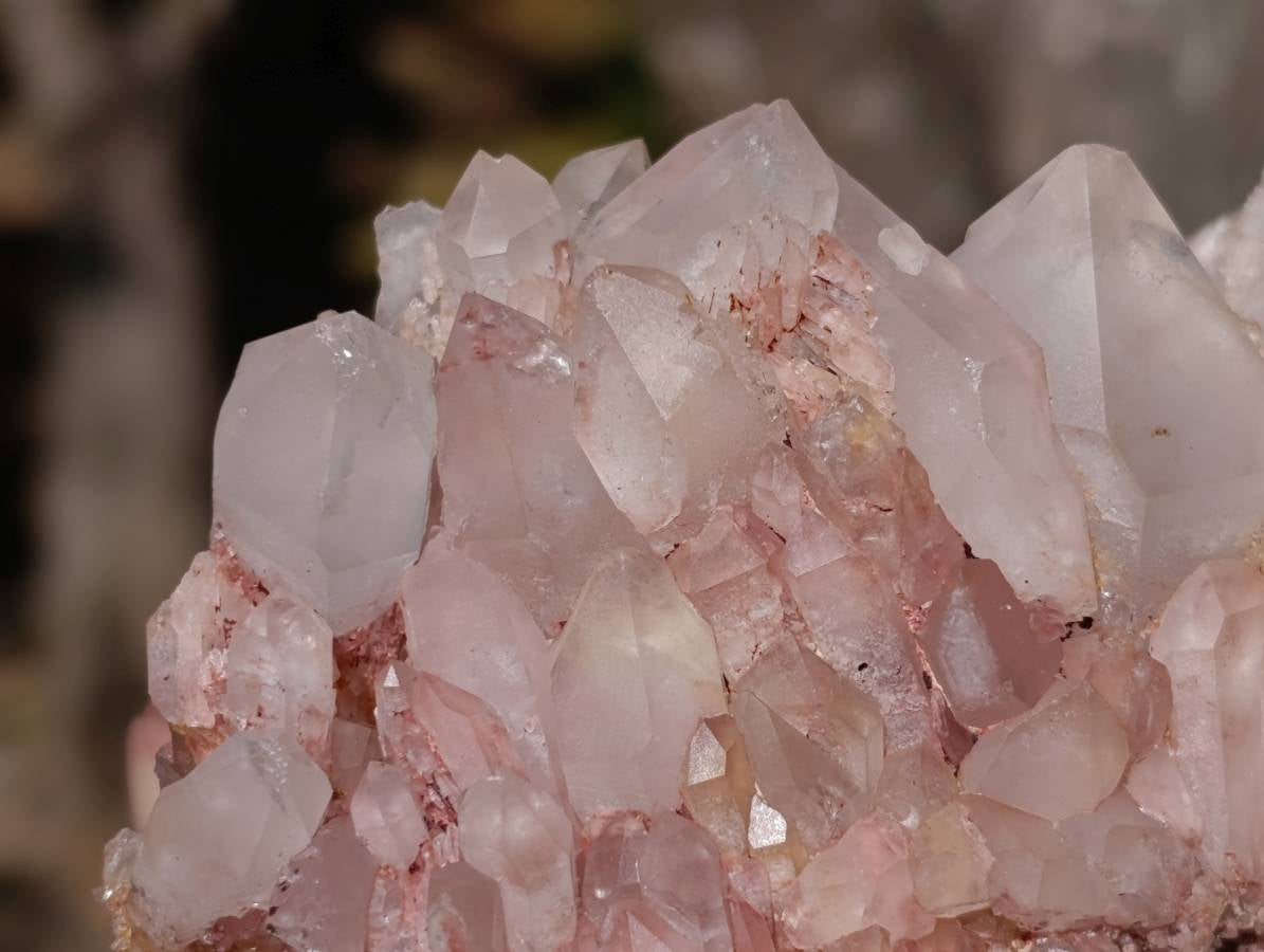 Natural Hematoid and Clear Candle Quartz Clusters x 2 From Antsirabe, Madagascar