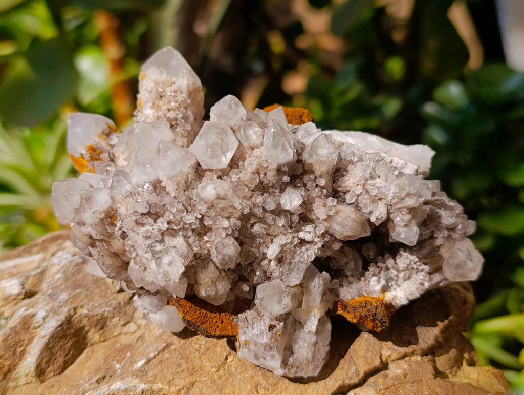 Natural Hematoid and Clear Candle Quartz Clusters x 2 From Antsirabe, Madagascar