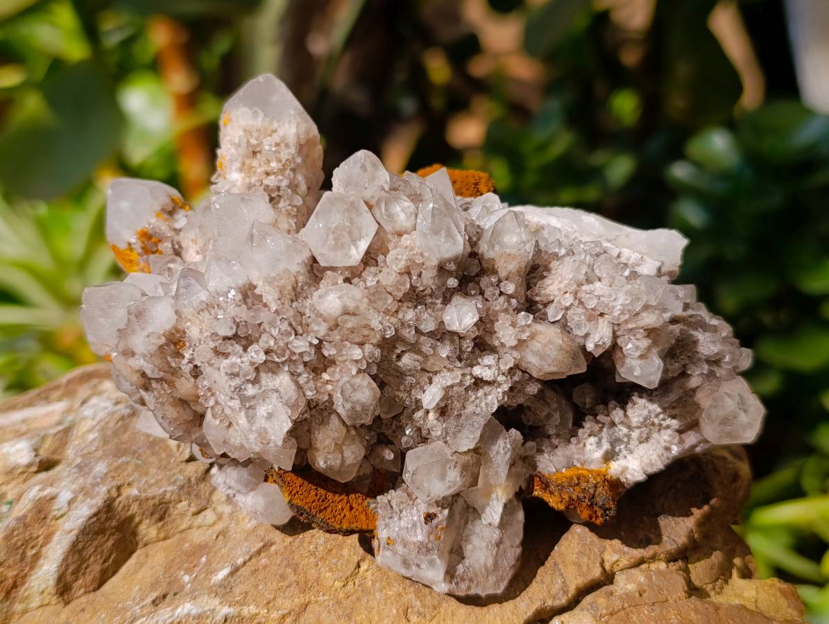 Natural Hematoid and Clear Candle Quartz Clusters x 2 From Antsirabe, Madagascar