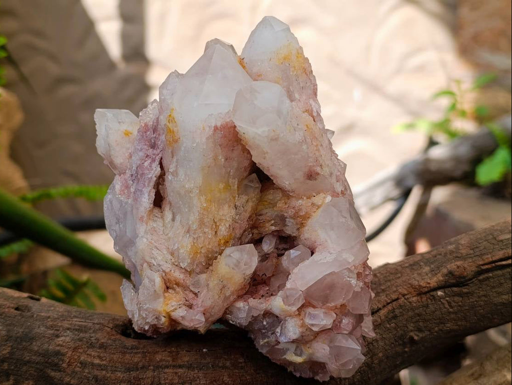 Natural Hematoid and Clear Candle Quartz Clusters x 2 From Antsirabe, Madagascar