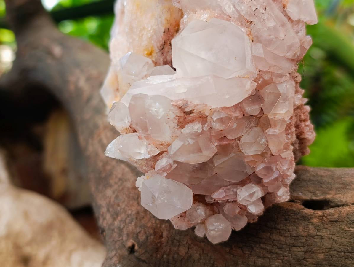 Natural Hematoid and Clear Candle Quartz Clusters x 2 From Antsirabe, Madagascar