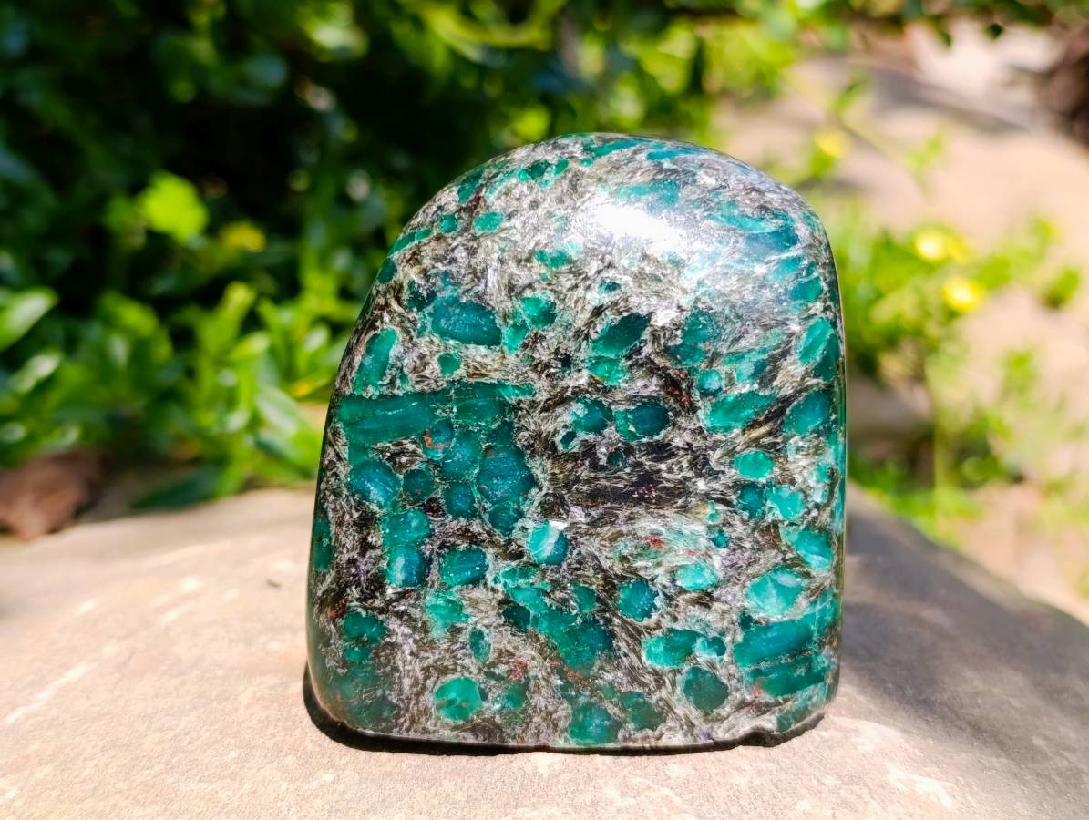 Polished Emerald Mica 'Mutokolite' Standing Free Forms x 3 From Mutoko, Zimbabwe