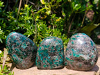 Polished Emerald Mica 'Mutokolite' Standing Free Forms x 3 From Mutoko, Zimbabwe