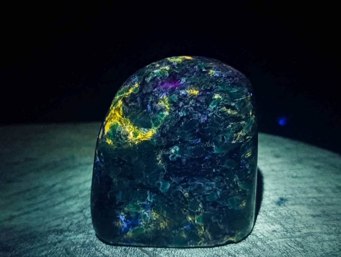 Polished Emerald Mica 'Mutokolite' Standing Free Forms x 3 From Mutoko, Zimbabwe