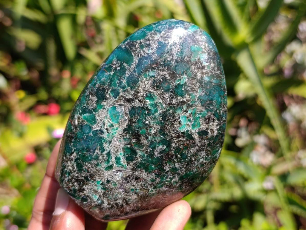 Polished Emerald Mica 'Mutokolite' Standing Free Forms x 3 From Mutoko, Zimbabwe