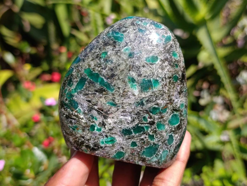 Polished Emerald Mica 'Mutokolite' Standing Free Forms x 3 From Mutoko, Zimbabwe
