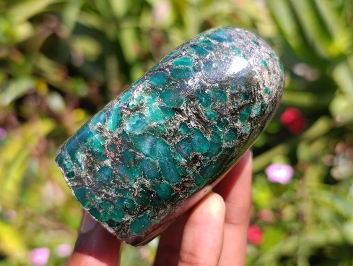 Polished Emerald Mica 'Mutokolite' Standing Free Forms x 3 From Mutoko, Zimbabwe