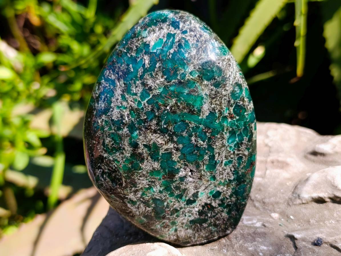 Polished Emerald Mica 'Mutokolite' Standing Free Forms x 3 From Mutoko, Zimbabwe