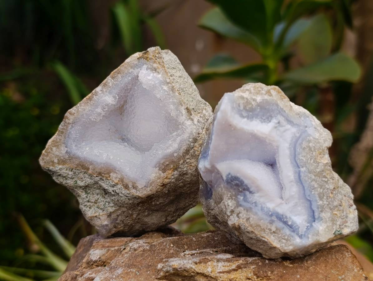 Natural Blue Lace Agate Geode Specimens x 12 From Nsanje, Malawi