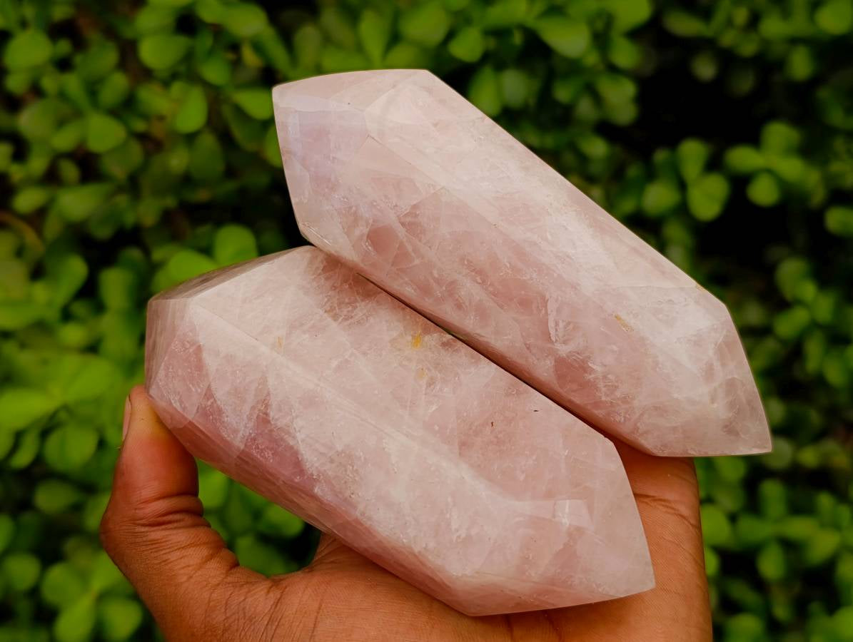 Polished Double Terminated Rose Quartz Crystals x 4 From Madagascar
