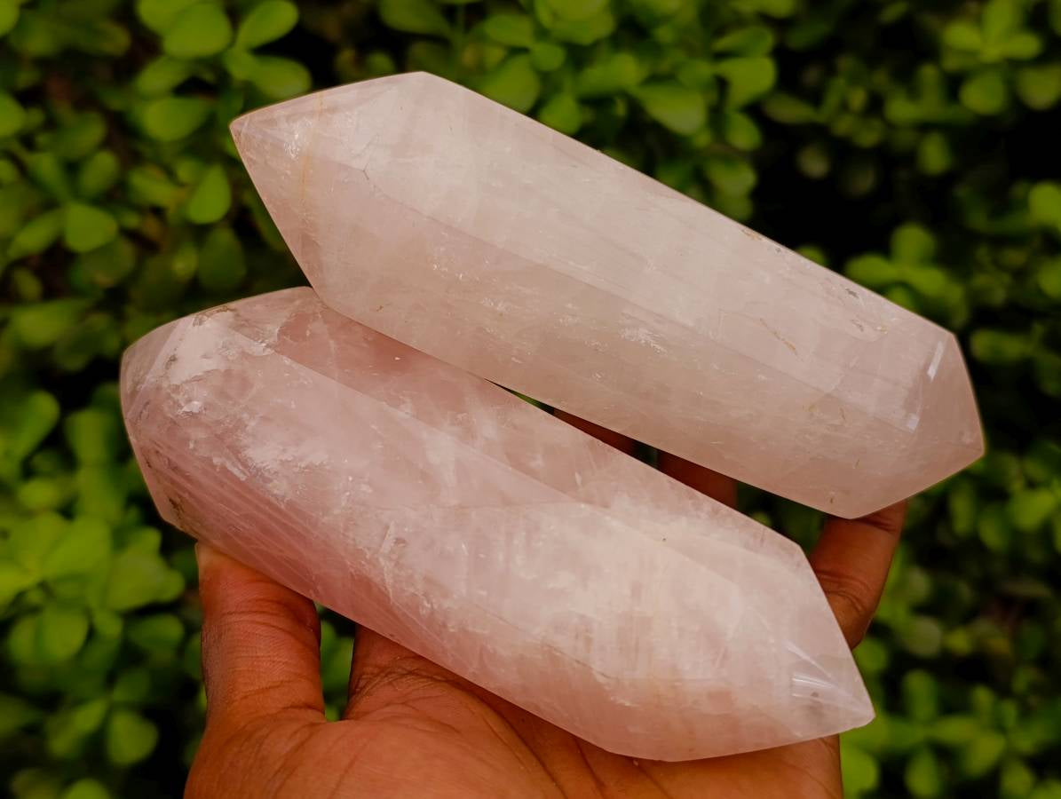 Polished Double Terminated Rose Quartz Crystals x 4 From Madagascar