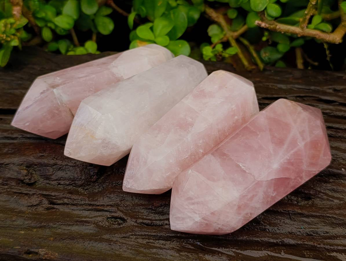 Polished Double Terminated Rose Quartz Crystals x 4 From Madagascar