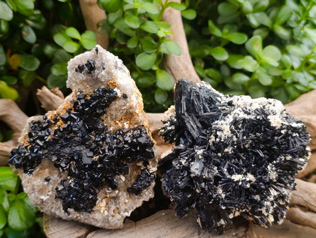 Natural Schorl Black Tourmaline with Hyalite Opal and Feldspar x 2 From Erongo, Namibia