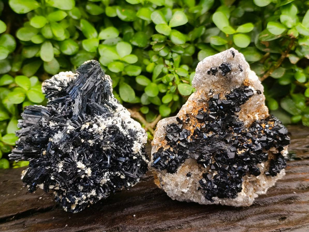Natural Schorl Black Tourmaline with Hyalite Opal and Feldspar x 2 From Erongo, Namibia