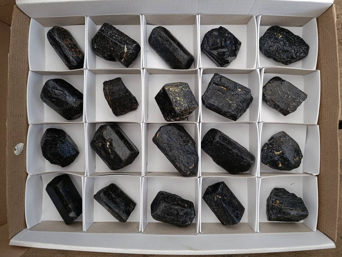Natural Black Tourmaline Specimens x 20 From Zimbabwe