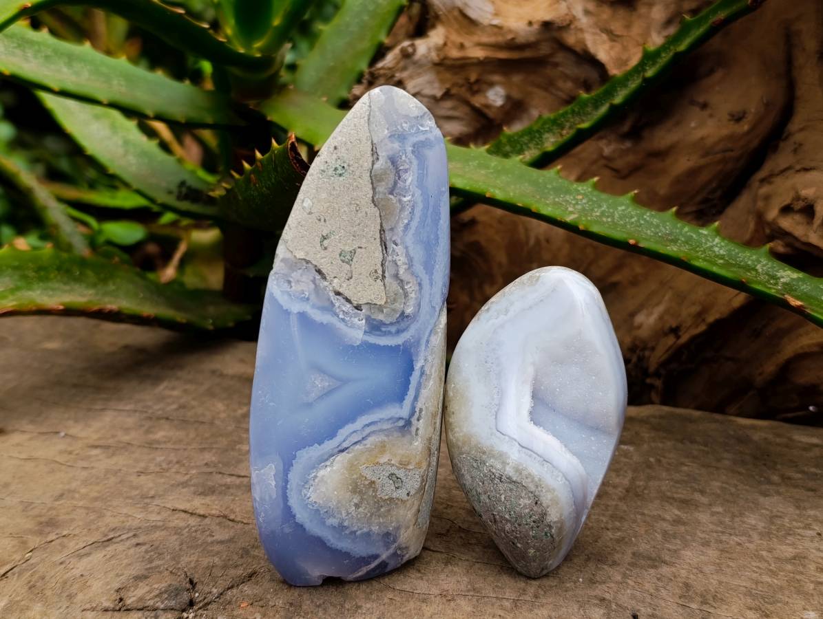 Polished Blue Lace Agate Standing Free Forms x 6 From Nsanje, Malawi