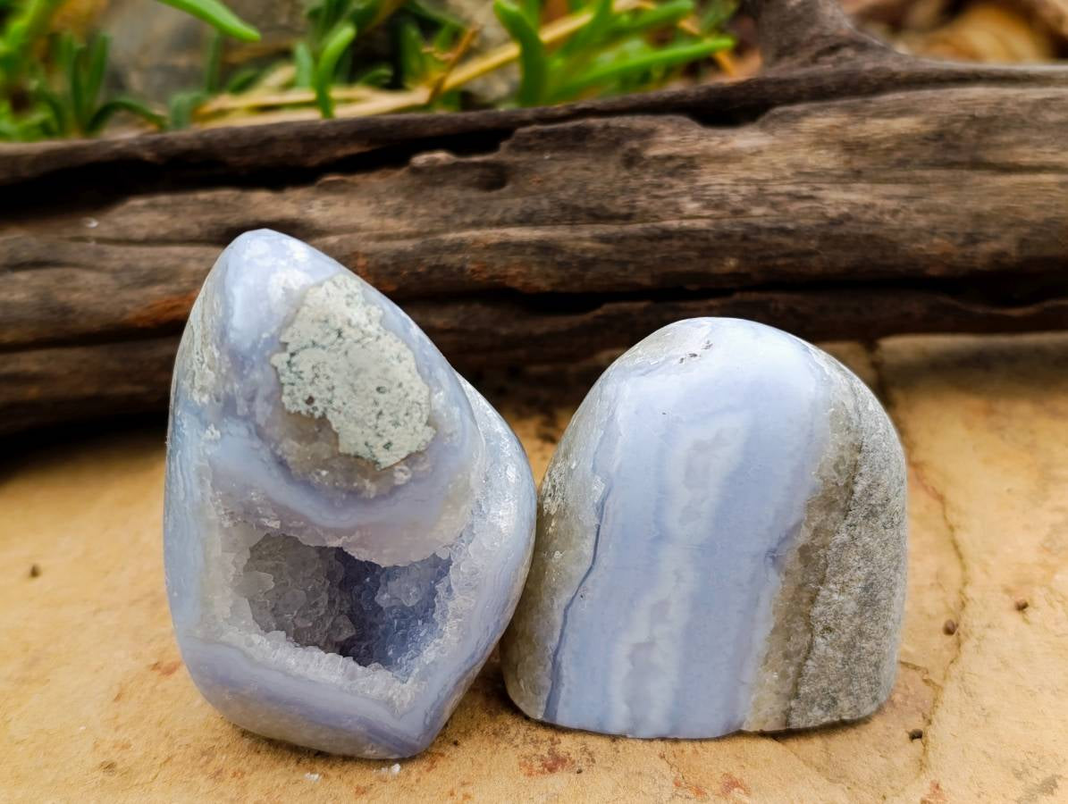 Polished Blue Lace Agate Standing Free Forms x 6 From Nsanje, Malawi