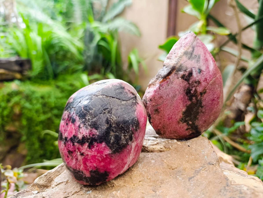 Polished On One Side Rhodonite Nodules x 5 From Ambindavato, Madagascar