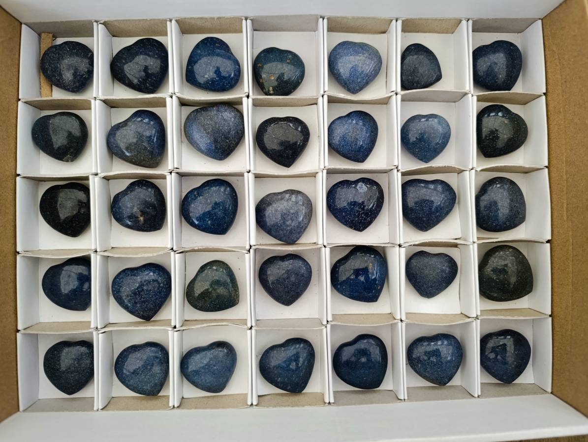 Polished Small Lazulite Hearts x 35 From Madagascar