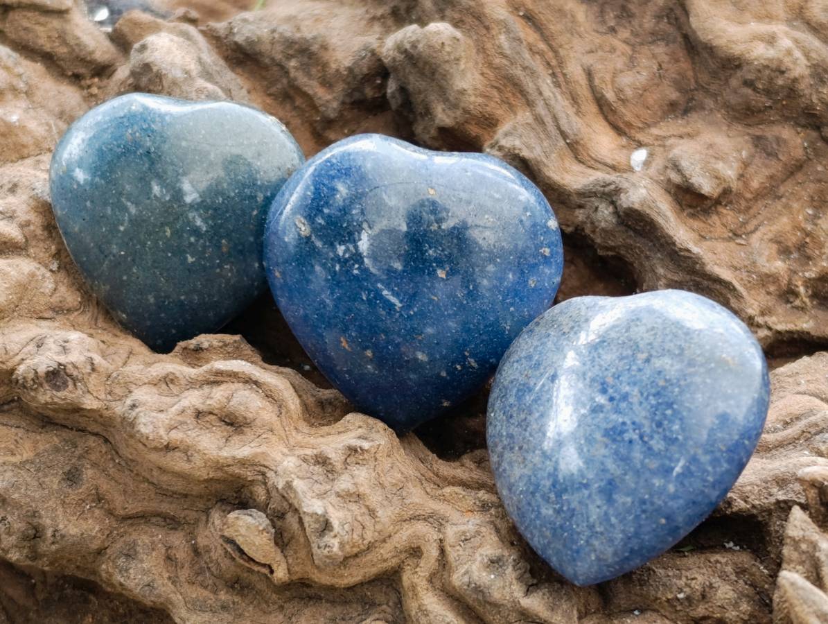 Polished Small Lazulite Hearts x 35 From Madagascar