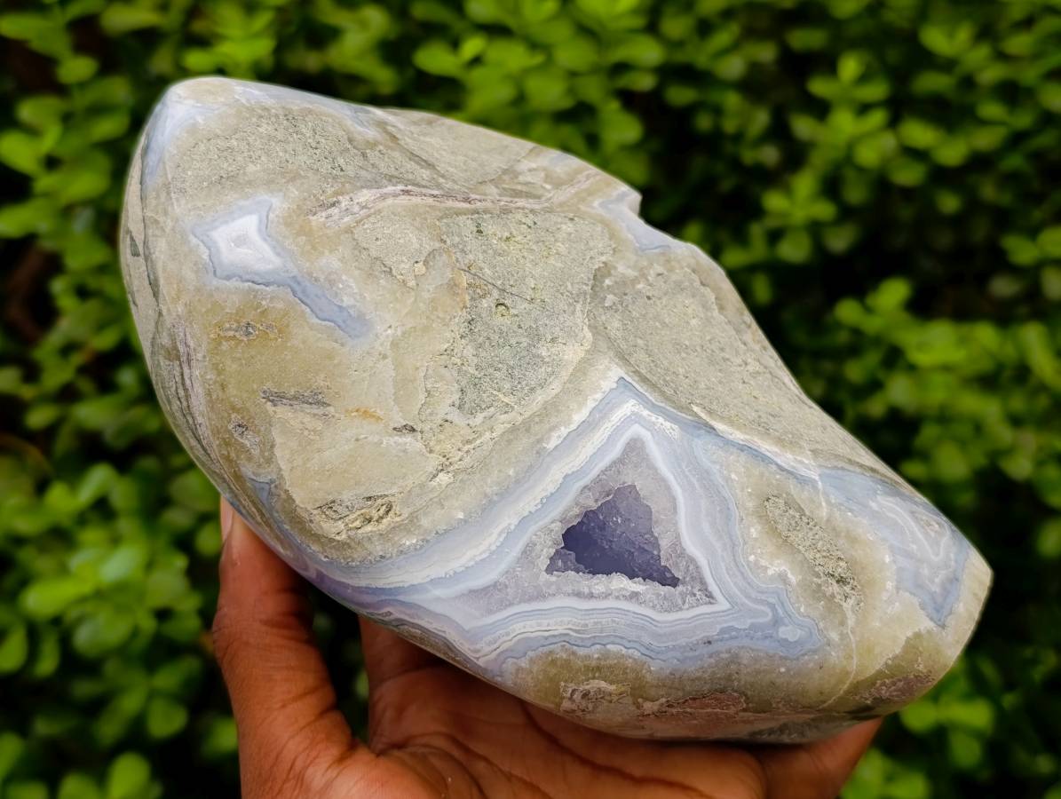 Polished Large Blue Lace Agate Standing Free Form x 1 From Nsanje, Malawi