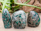 Polished Emerald Mica 'Mutokolite' Standing Free Forms x 3 From Mutoko, Zimbabwe
