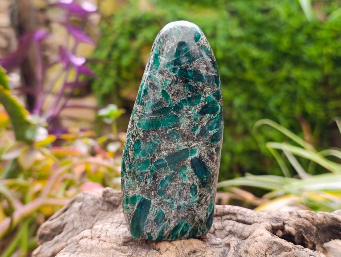 Polished Emerald Mica 'Mutokolite' Standing Free Forms x 3 From Mutoko, Zimbabwe