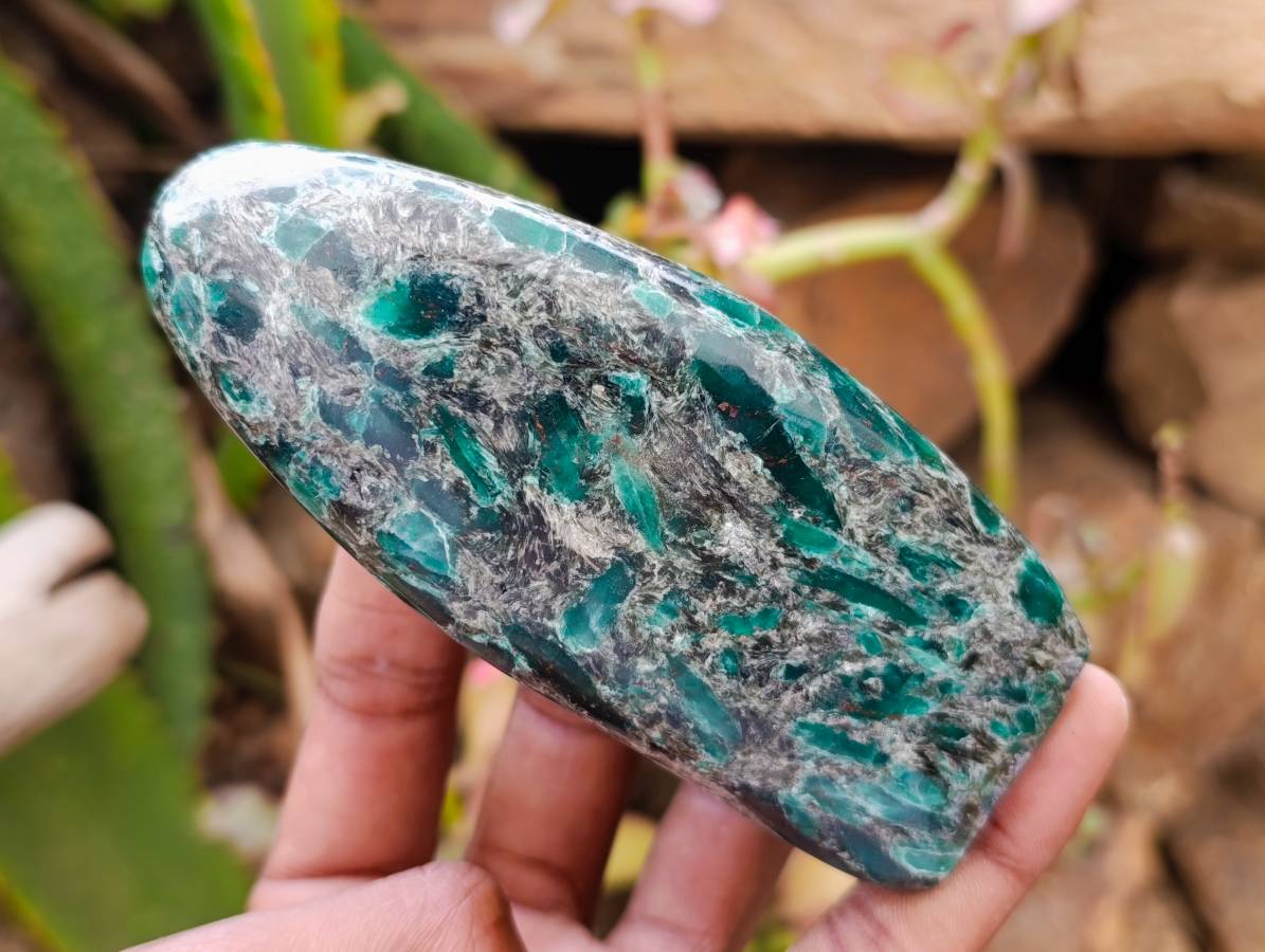 Polished Emerald Mica 'Mutokolite' Standing Free Forms x 3 From Mutoko, Zimbabwe