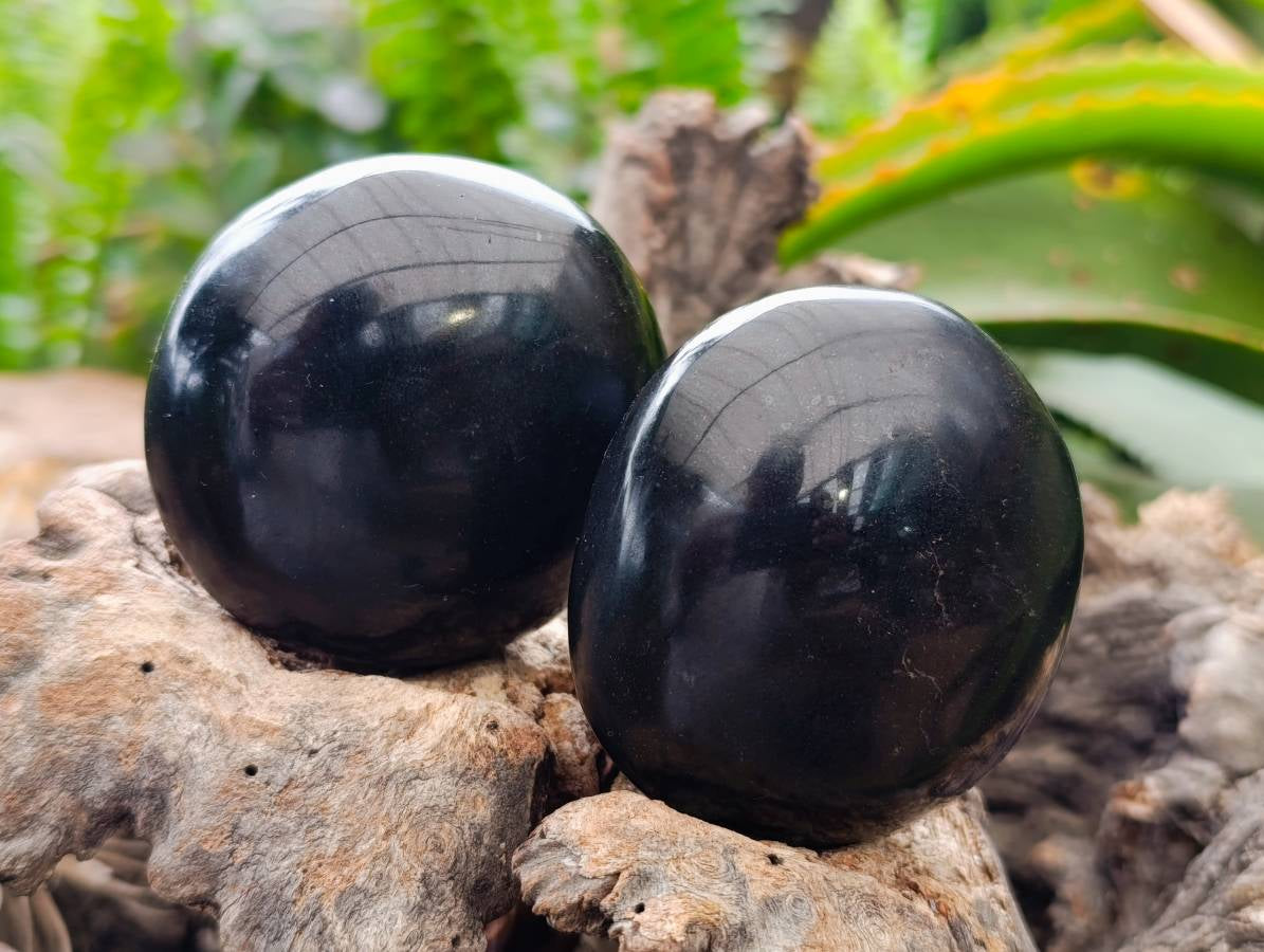 Polished Black Basalt Galets x 6 From Madagascar - Toprock Gemstones and Minerals 