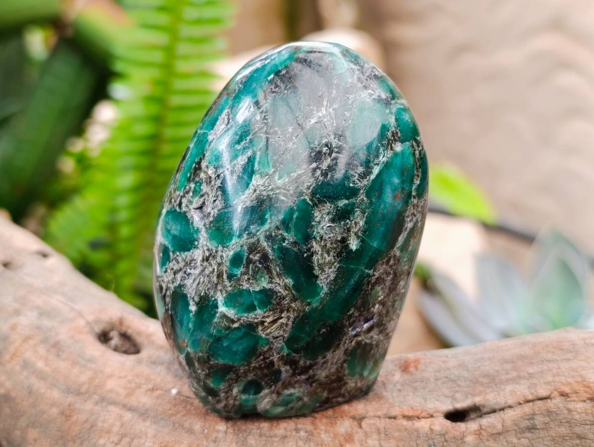 Polished Emerald Mica 'Mutokolite' Standing Free Forms x 3 From Mutoko, Zimbabwe