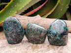 Polished Emerald Mica 'Mutokolite' Standing Free Forms x 3 From Mutoko, Zimbabwe