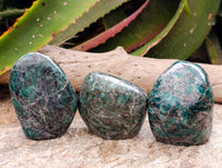 Polished Emerald Mica 'Mutokolite' Standing Free Forms x 3 From Mutoko, Zimbabwe