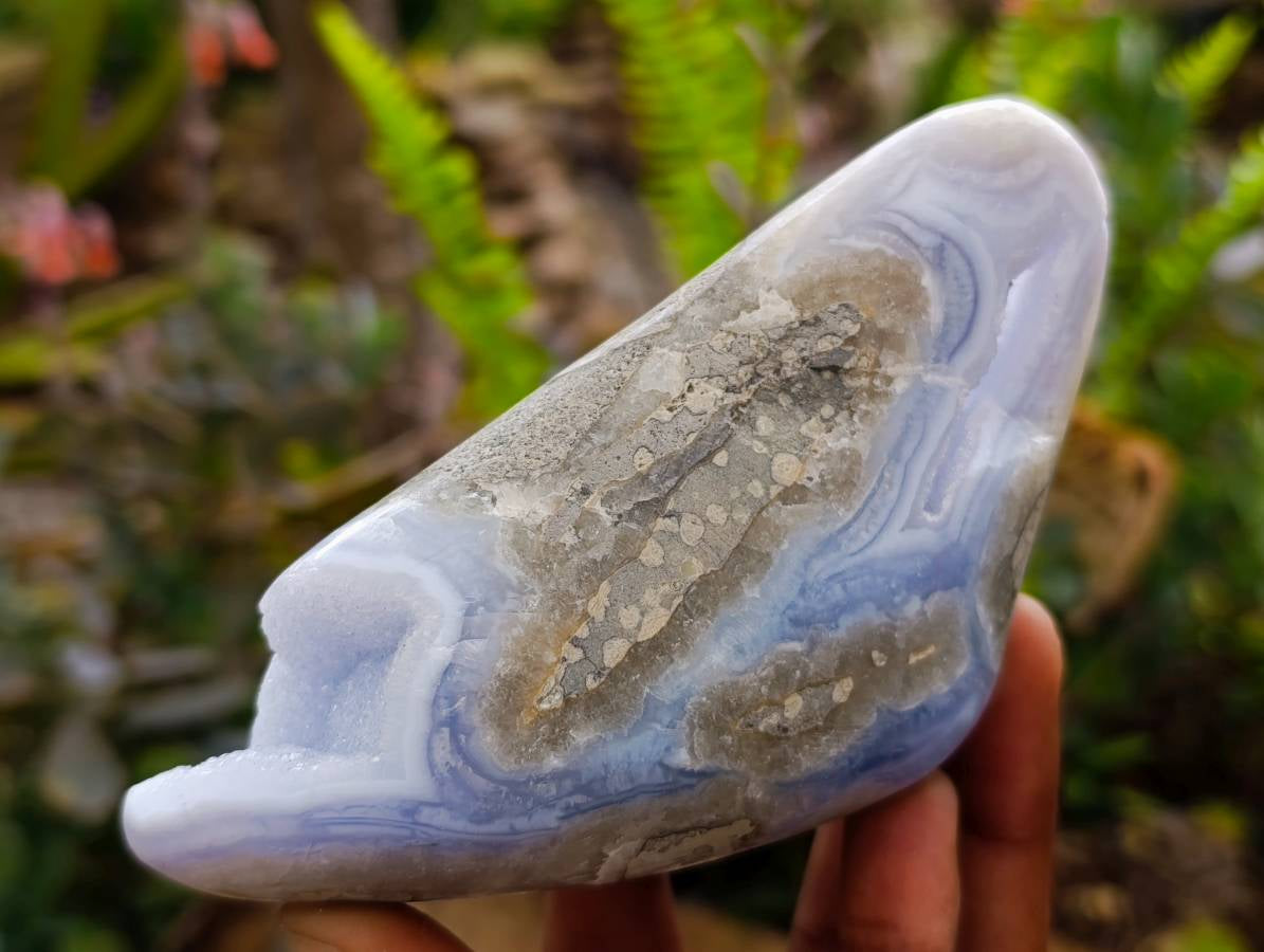 Polished Blue Lace Agate Free Forms x 3 From Nsanje, Malawi
