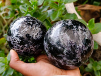 Polished Large Gabbro 'Merlinite' Spheres x 2 From Madagascar