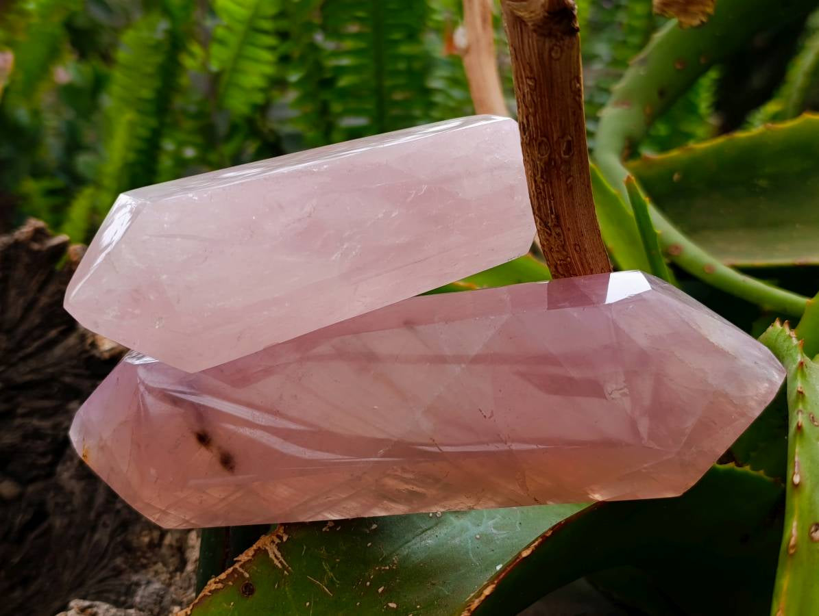 Polished Double Terminated Rose Quartz Crystals x 6 From Madagascar - Toprock Gemstones and Minerals 