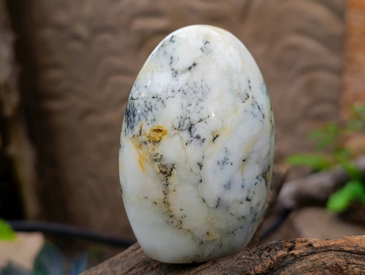 Polished Dendritic White Opal Agate Standing Free Forms x 4 From Moralambo, Madagascar